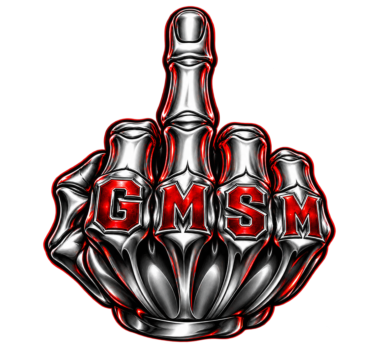 GMSM chrome skeletal hand artwork
