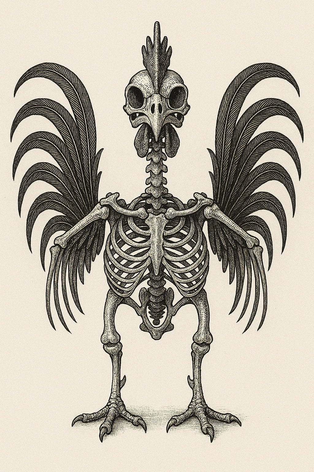 Iron Shift Coffee Co. skeletal rooster front artwork
