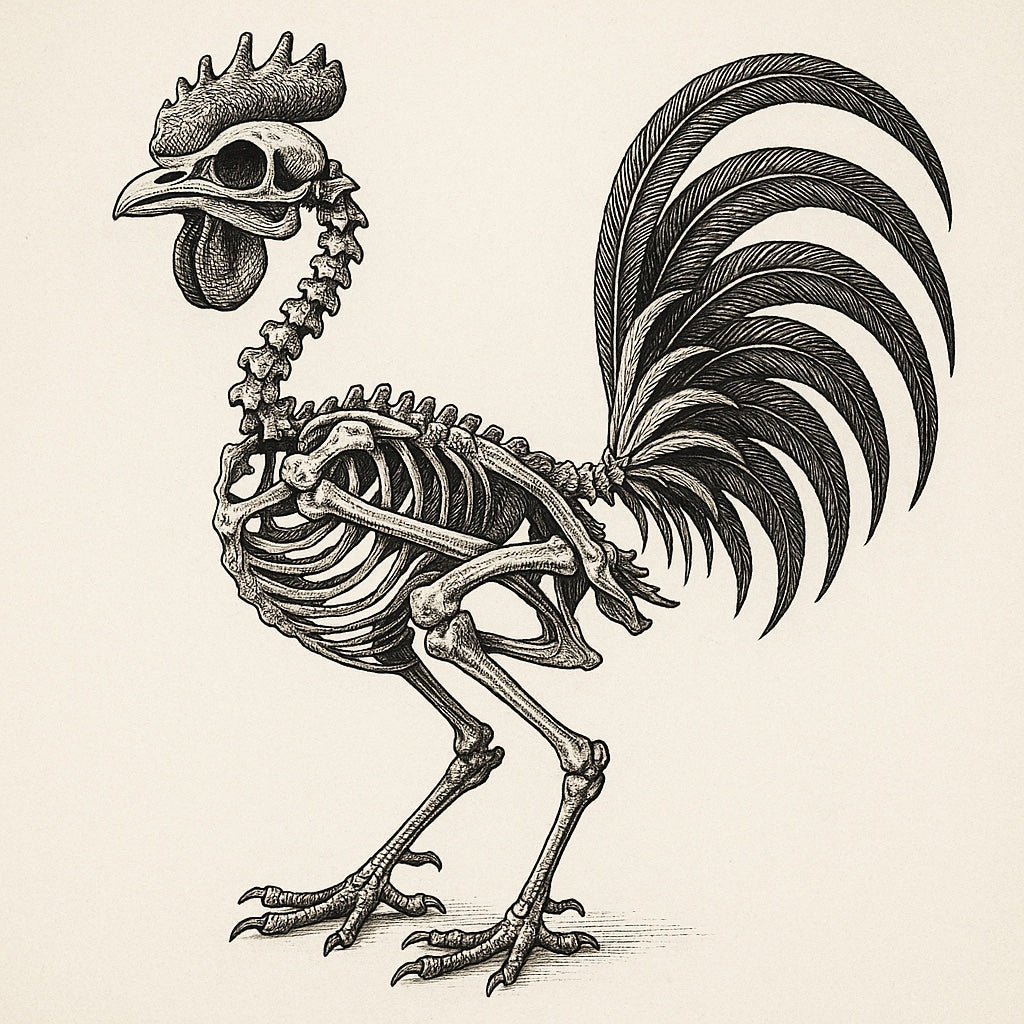 Iron Shift Coffee Co. skeletal rooster side artwork