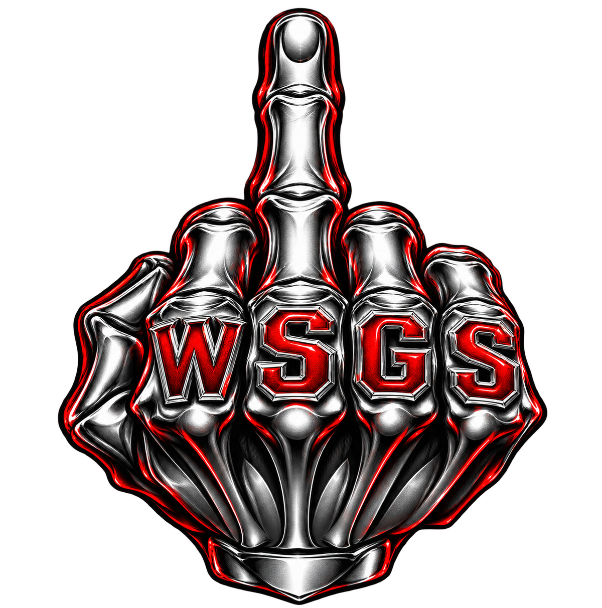 WSGS chrome skeletal hand artwork